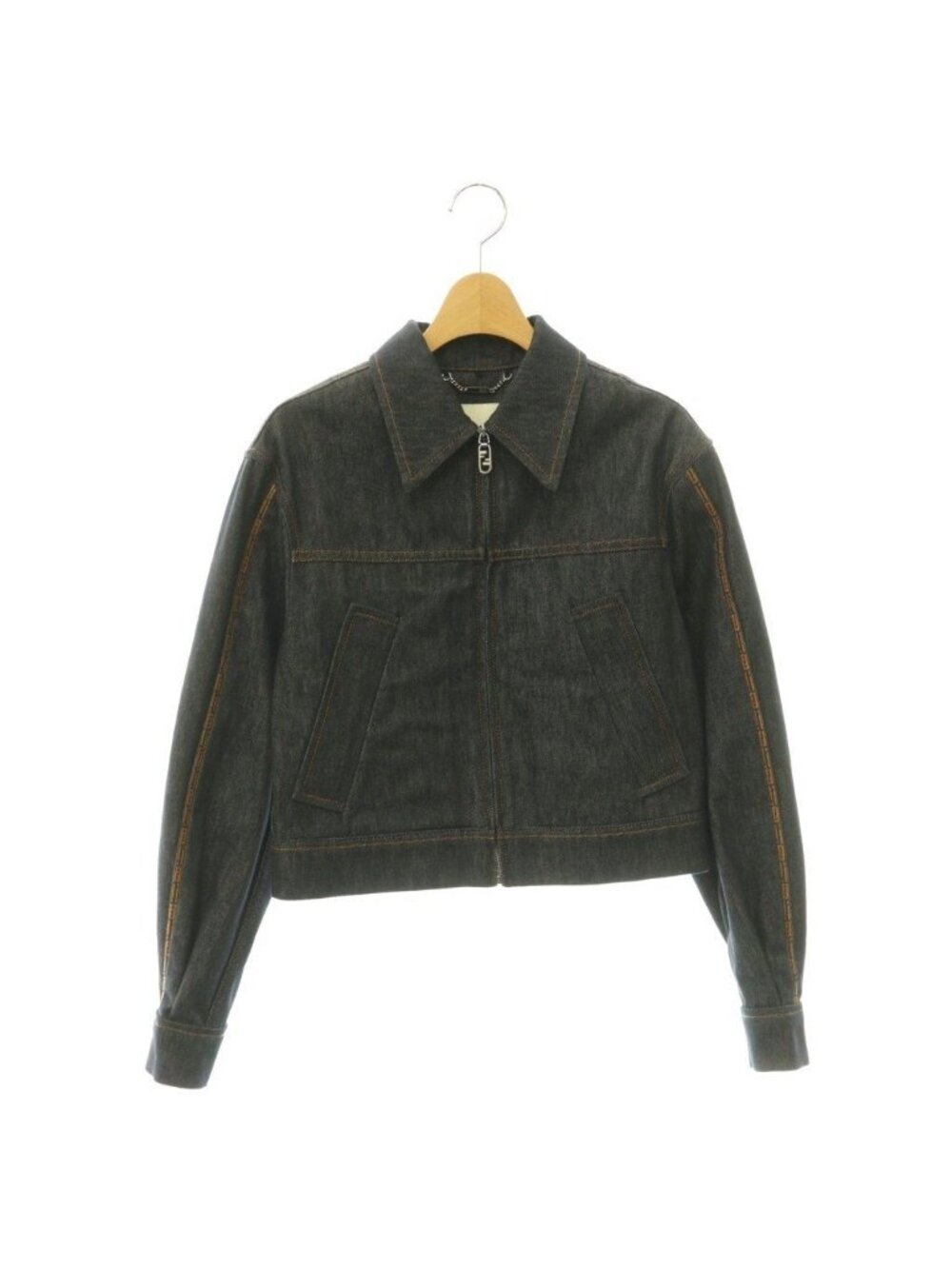 Fendi Sleeve FF Logo Zip Denim Jacket 38 Navy